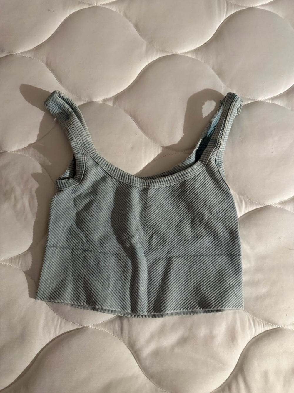 Boutique Light Blue Sage Ribbed Cropped Tank Top